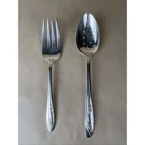 Wm. Rogers IS Lady Fair Cold Meat Serving fork 7 3/4" & Spoon 8 3/8” Silverplate
